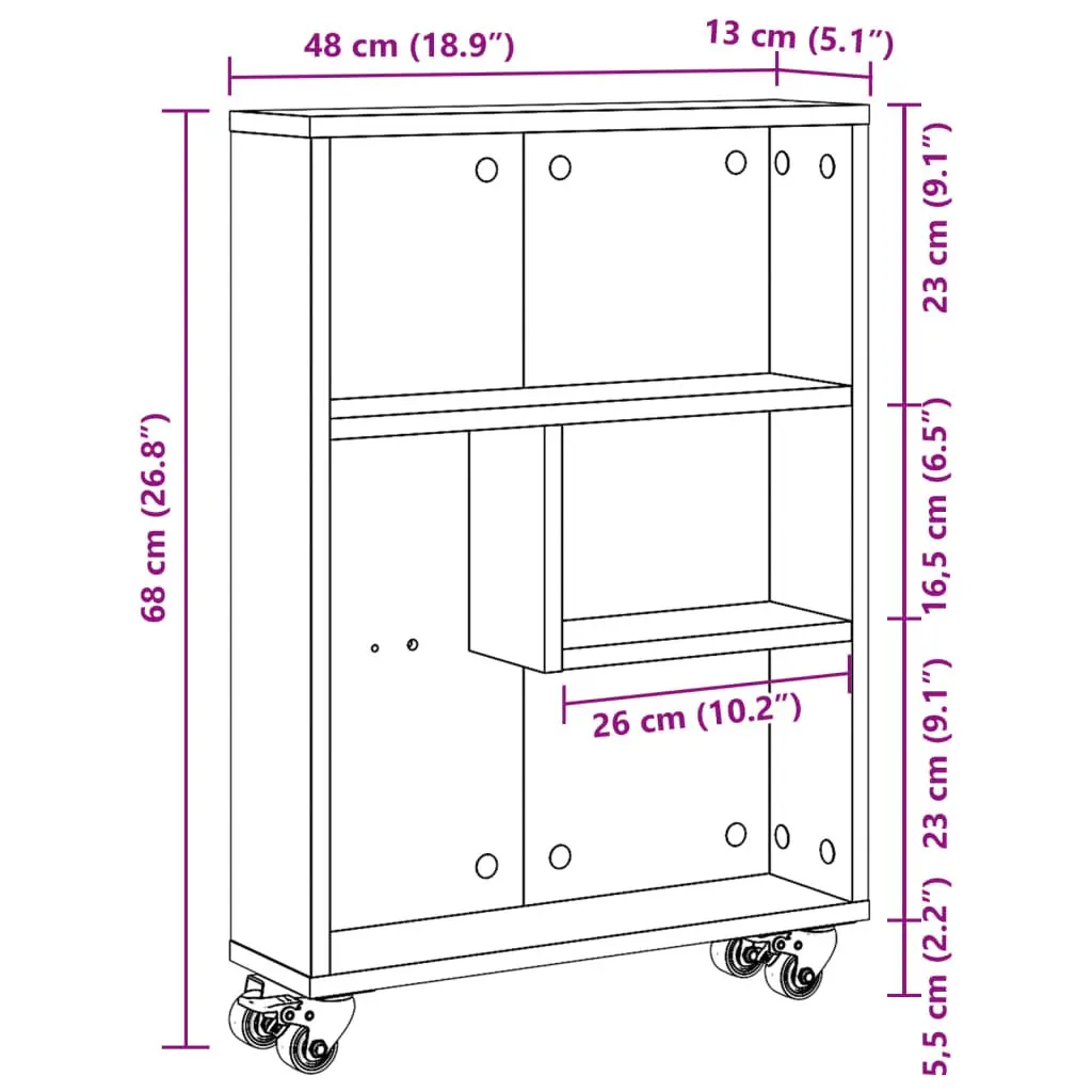 Narrow Storage Trolley White Engineered Wood Mobile Rolling Cart