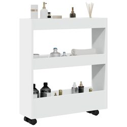 Narrow Storage Trolley 3 Tier White Rolling Kitchen Dining Cart Swivel Wheels