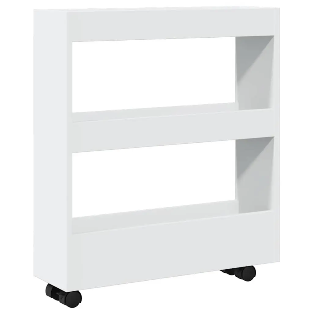 Narrow Storage Trolley White 3 Tier Engineered Wood Rolling Kitchen Dining Cart