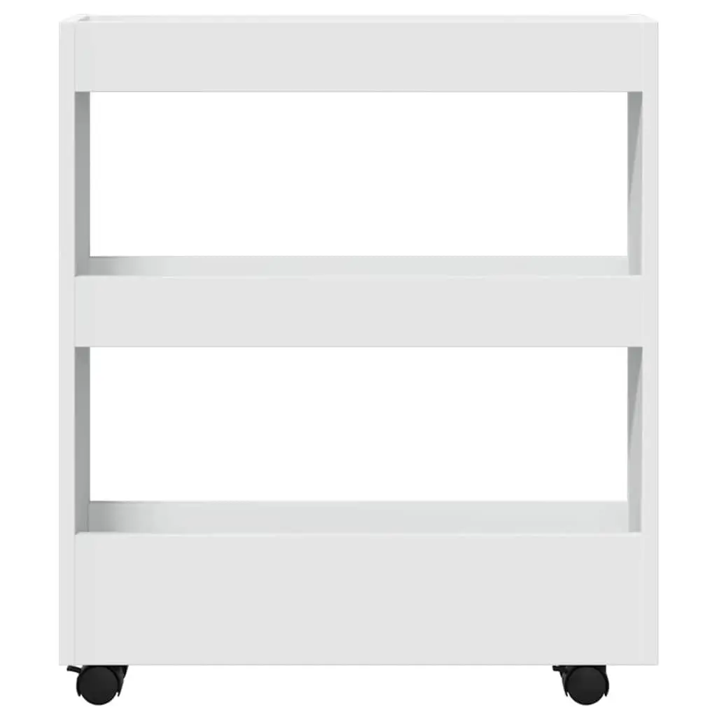 Narrow Storage Trolley White 3 Tier Engineered Wood Rolling Kitchen Dining Cart