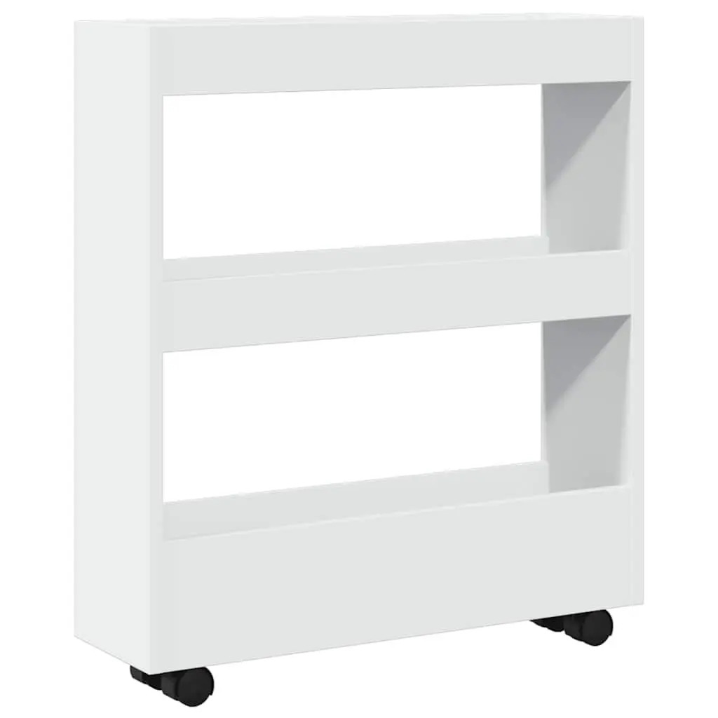 Narrow Storage Trolley White 3 Tier Engineered Wood Rolling Kitchen Dining Cart