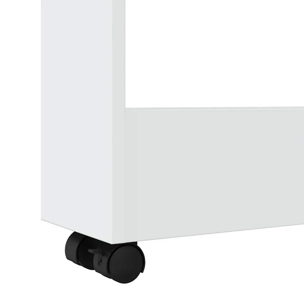 Narrow Storage Trolley White 3 Tier Engineered Wood Rolling Kitchen Dining Cart