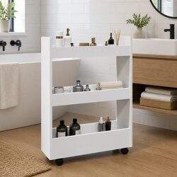 White 3 Tier Narrow Storage Trolley for Home Use