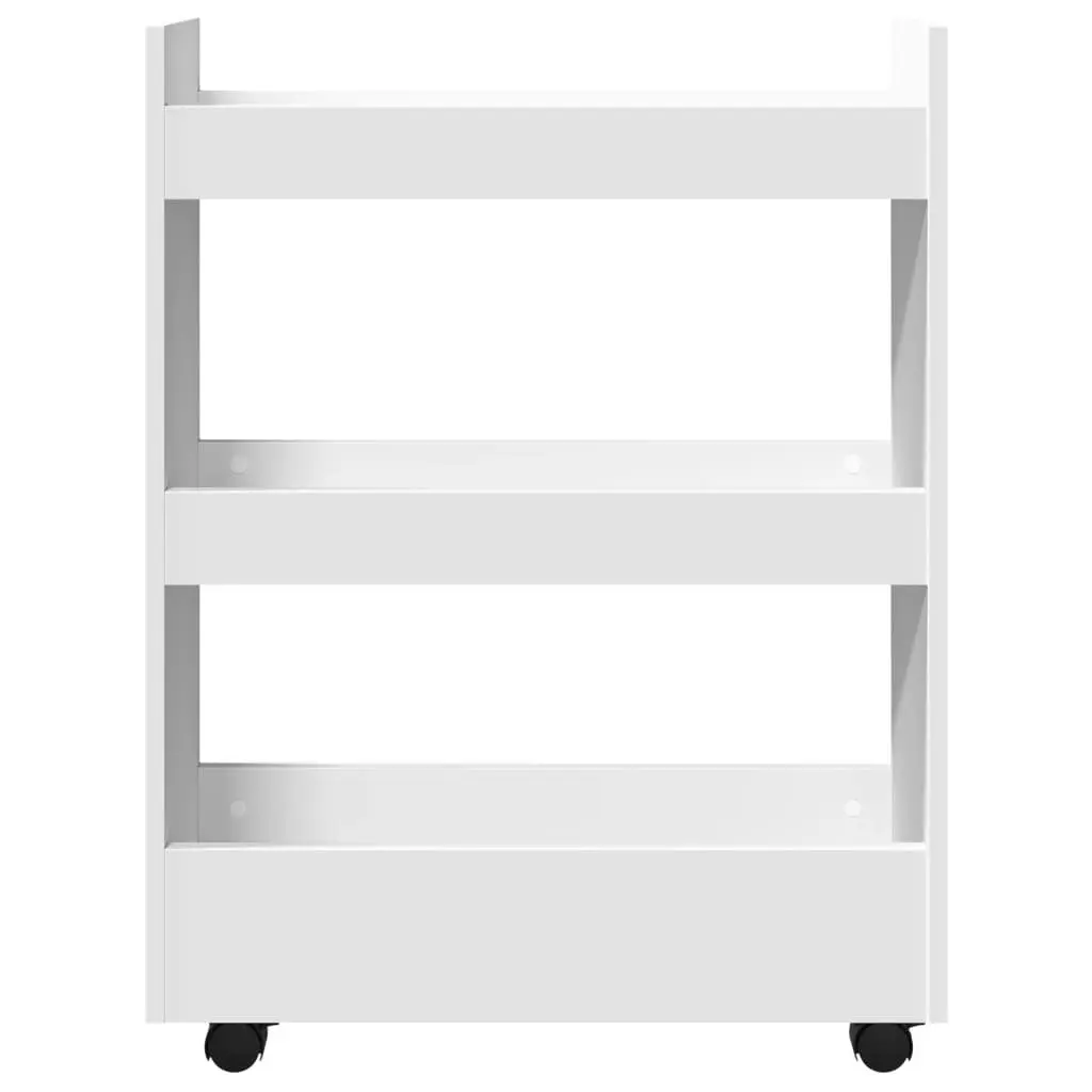 Narrow Storage Trolley White 3 Tier Engineered Wood Rolling Cart