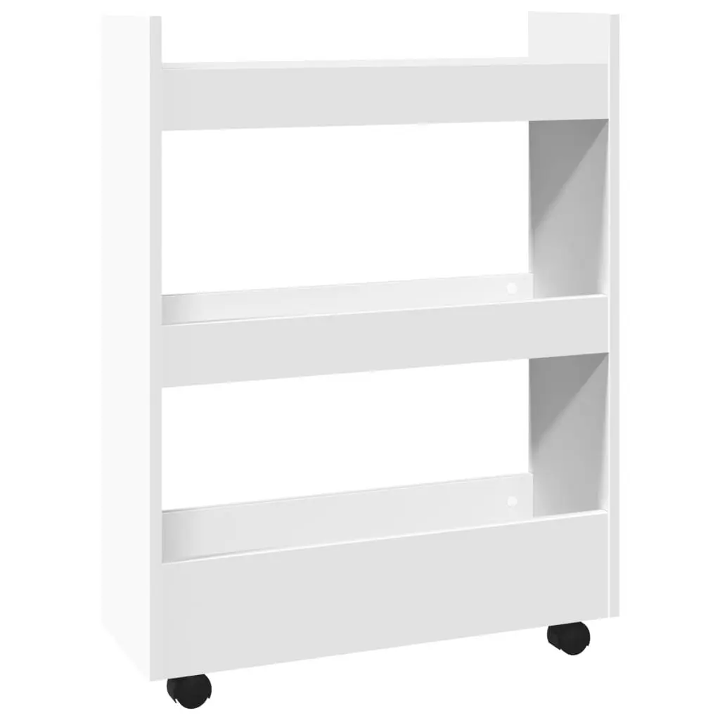 Narrow Storage Trolley White 3 Tier Engineered Wood Rolling Cart