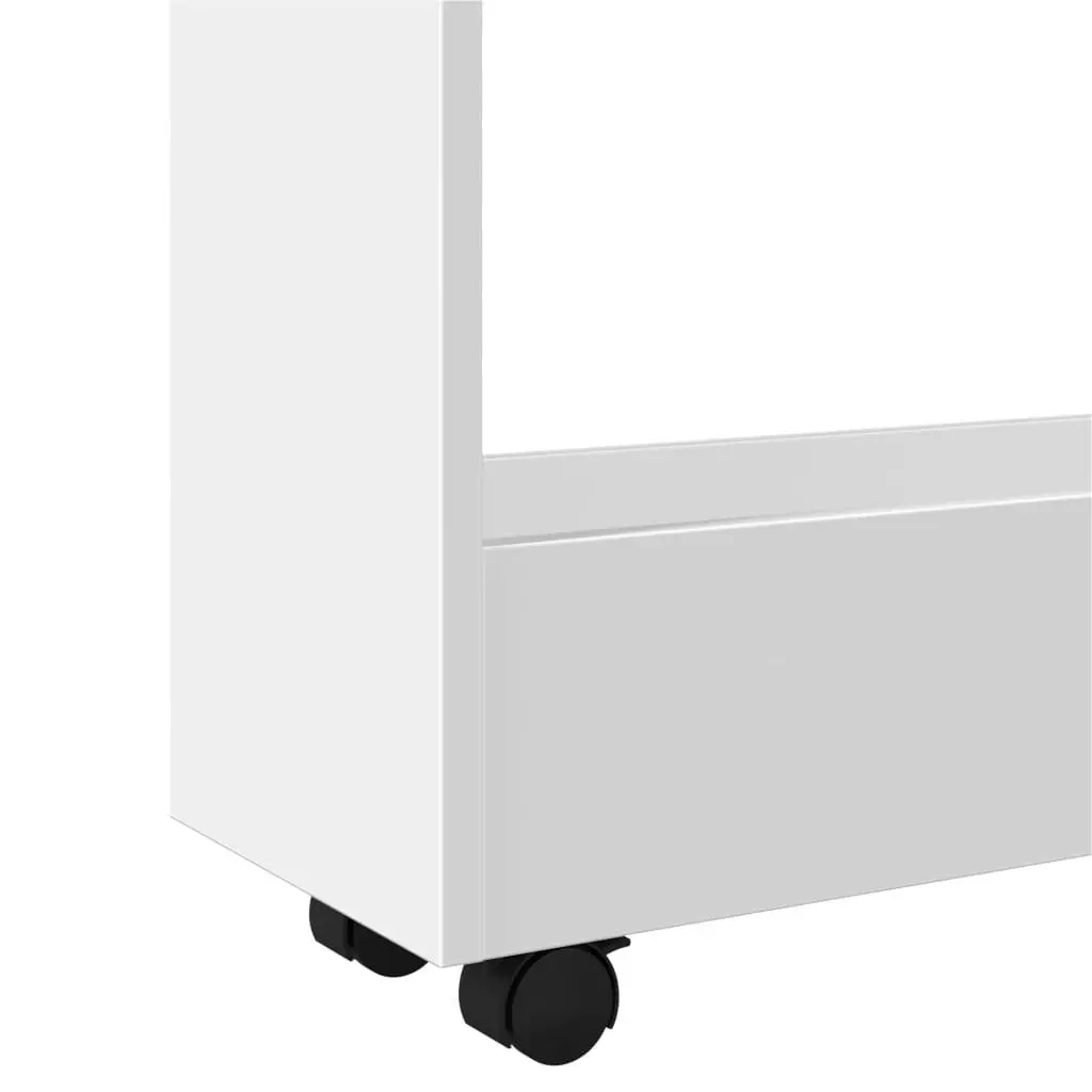 Narrow Storage Trolley White 3 Tier Engineered Wood Rolling Cart