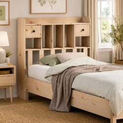 Brown Solid Wood Pine Headboard with Storage 90cm