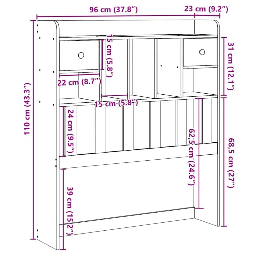 Brown Solid Wood Pine Headboard with Storage 90cm