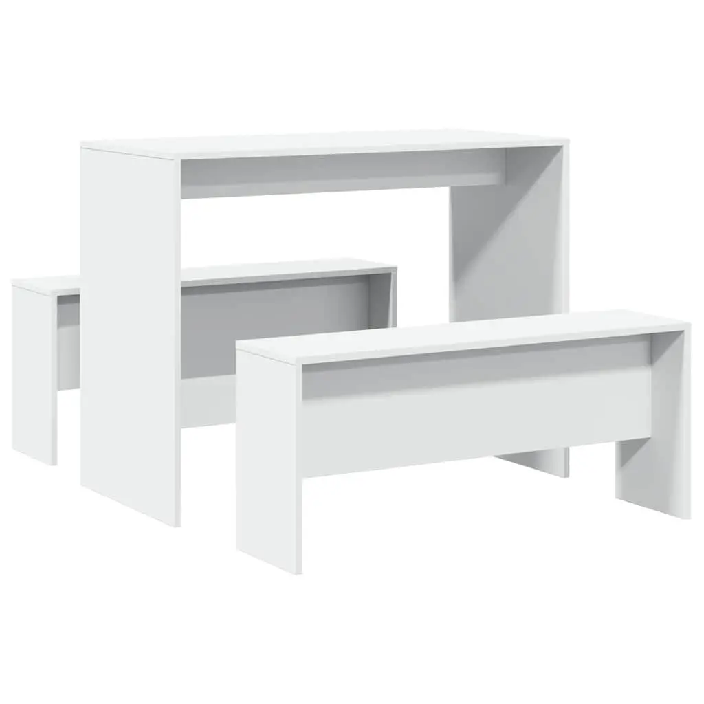 3-Piece White Dining Table and Bench Set