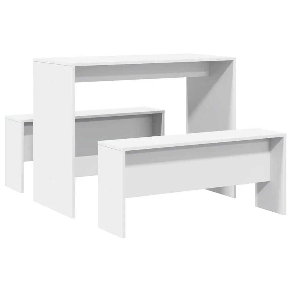 3-Piece White Dining Table and Bench Set