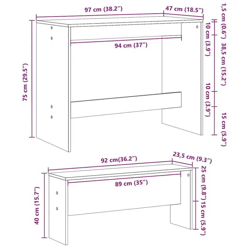 3-Piece White Dining Table and Bench Set