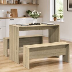 Warm Brown 3-Piece Dining Table and Bench Set