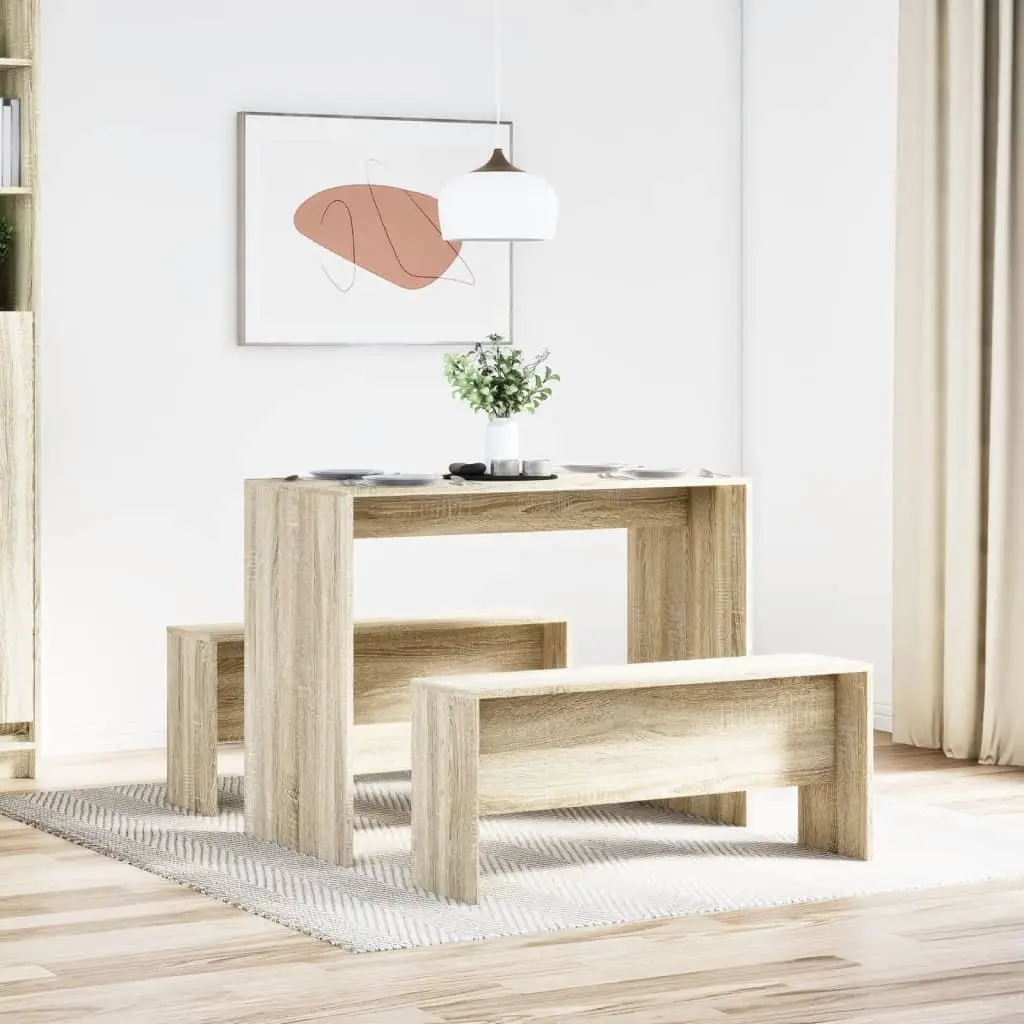 Dining Table and Bench Set Brown 3 Piece Engineered Wood
