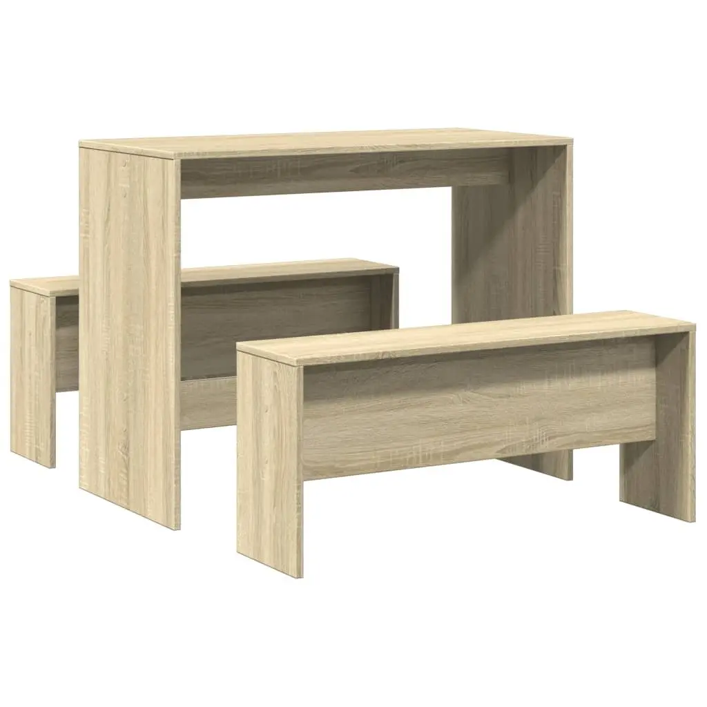 Dining Table and Bench Set Brown 3 Piece Engineered Wood