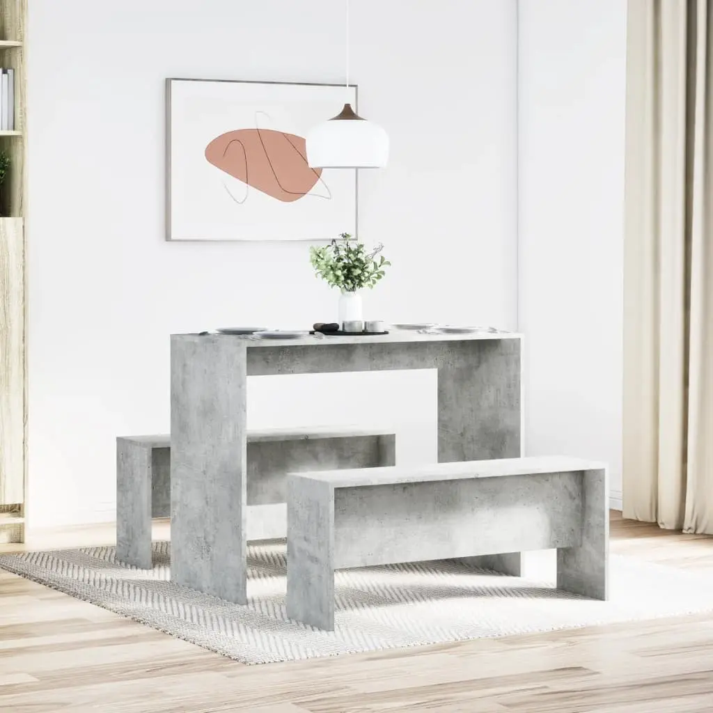 Grey 3 Piece Dining Table and Bench Set