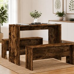 3-Piece Kitchen Dining Table and Bench Set - Brown