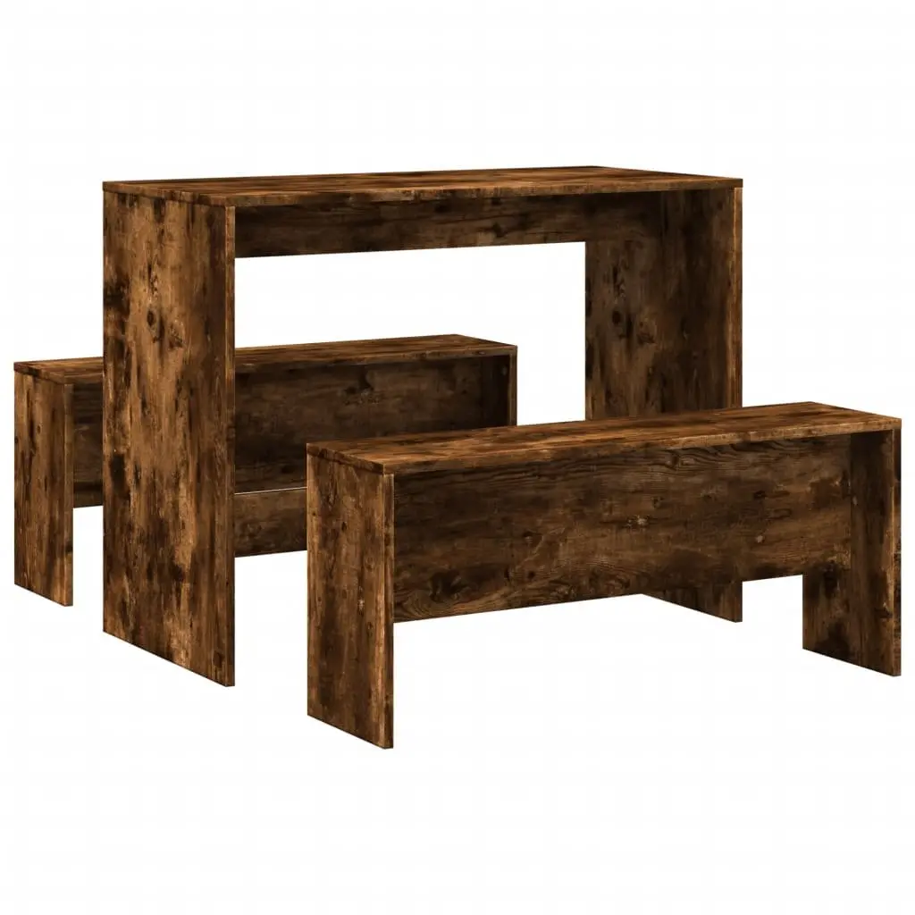 Dining Table and Bench Set 3 Piece Kitchen Dinette Brown Engineered Wood