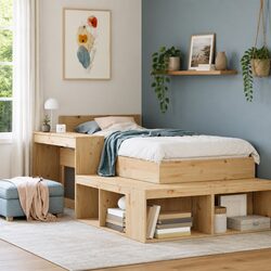 Solid Pinewood Bedside Cabinet with Desk 232x122x75 cm