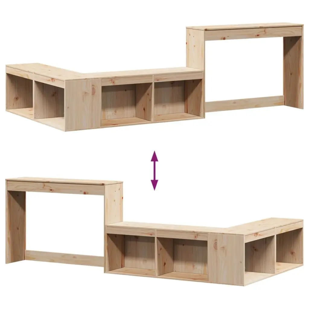 Solid Pinewood Bedside Cabinet with Desk 232x122x75 cm