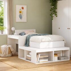 L-Shaped White Bedside Cabinet with Desk