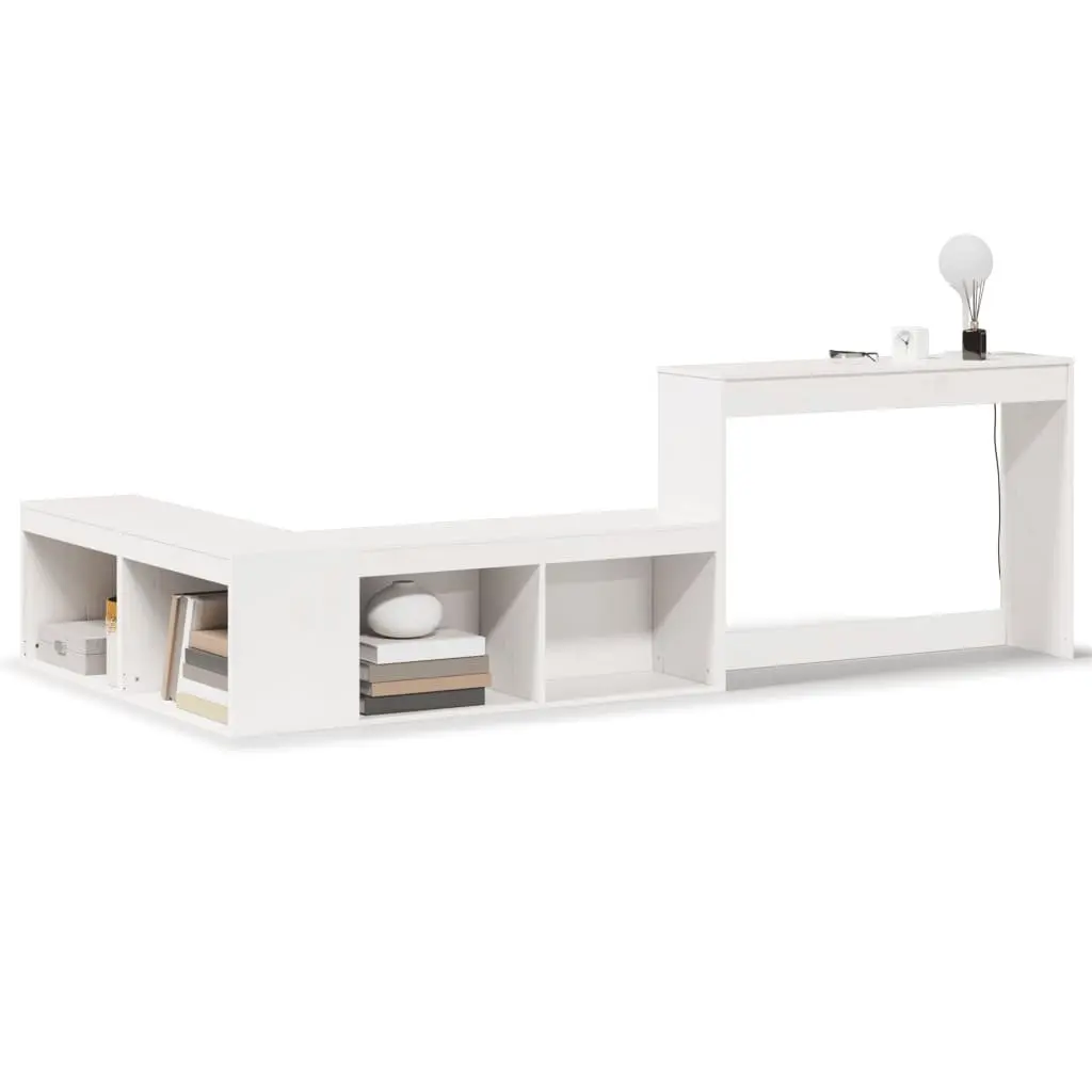 White Bedside Cabinet L-Shaped Storage Solid Pinewood Bedroom Desk Furniture