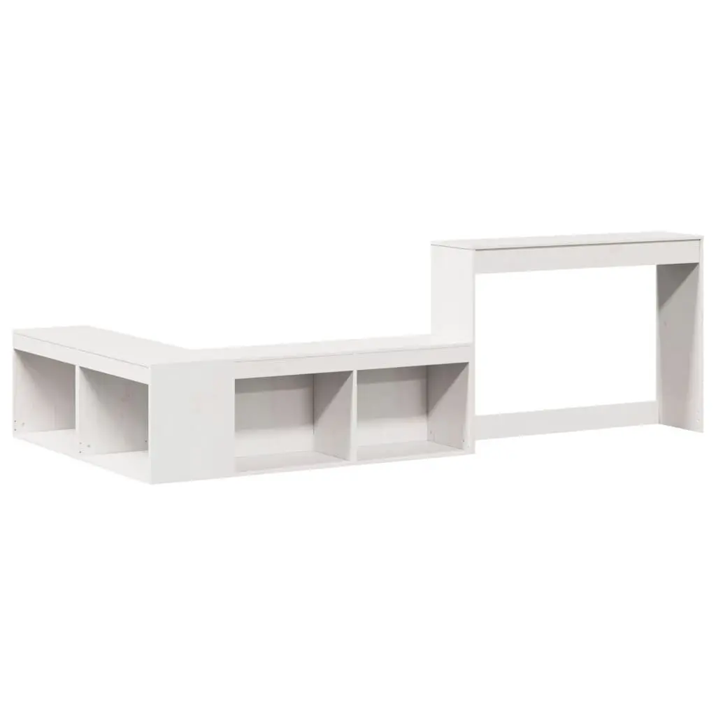 White Bedside Cabinet L-Shaped Storage Solid Pinewood Bedroom Desk Furniture