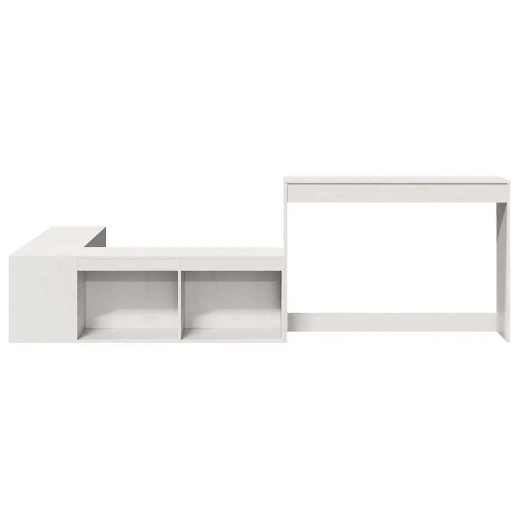 White Bedside Cabinet L-Shaped Storage Solid Pinewood Bedroom Desk Furniture