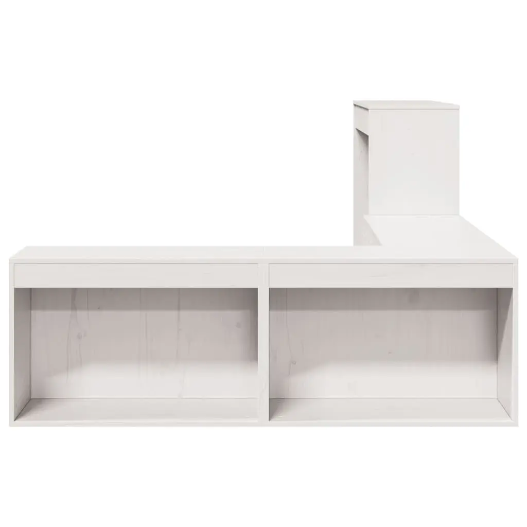 White Bedside Cabinet L-Shaped Storage Solid Pinewood Bedroom Desk Furniture