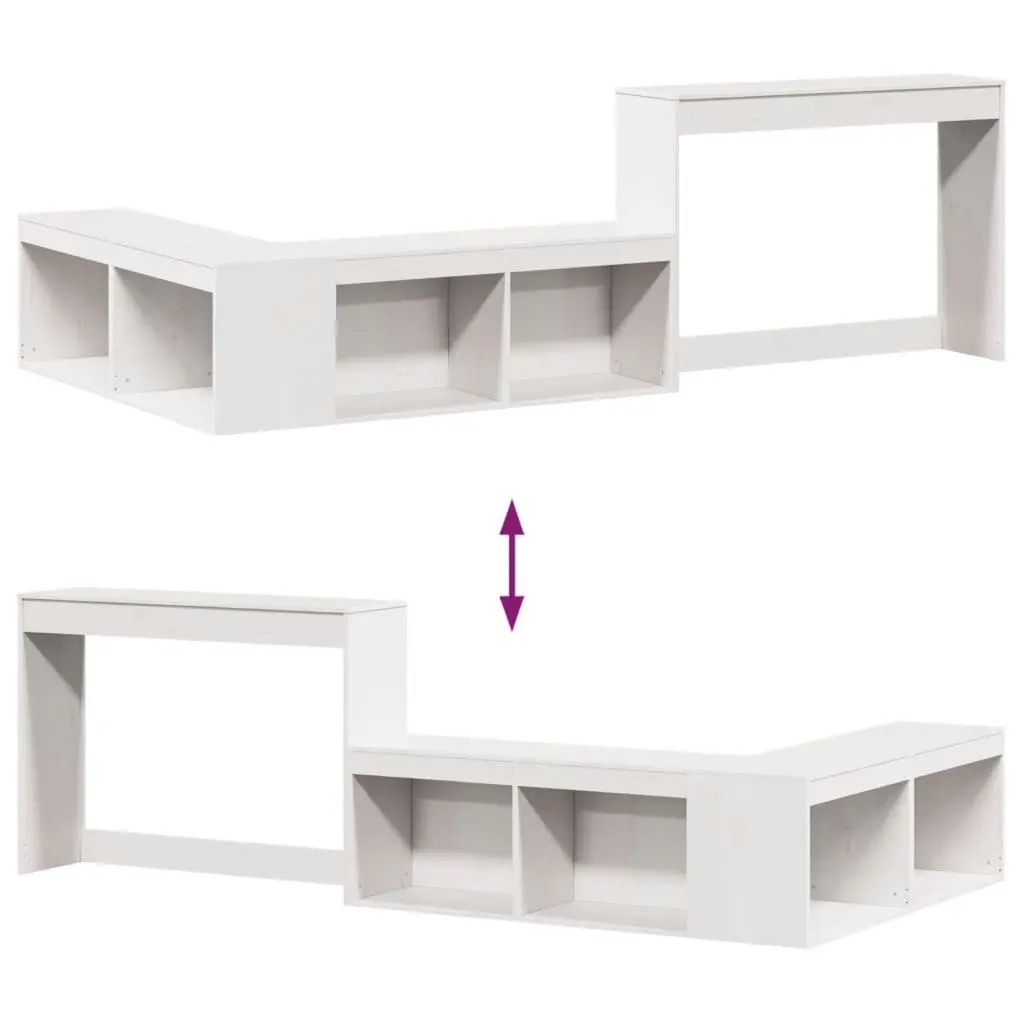 White Bedside Cabinet L-Shaped Storage Solid Pinewood Bedroom Desk Furniture