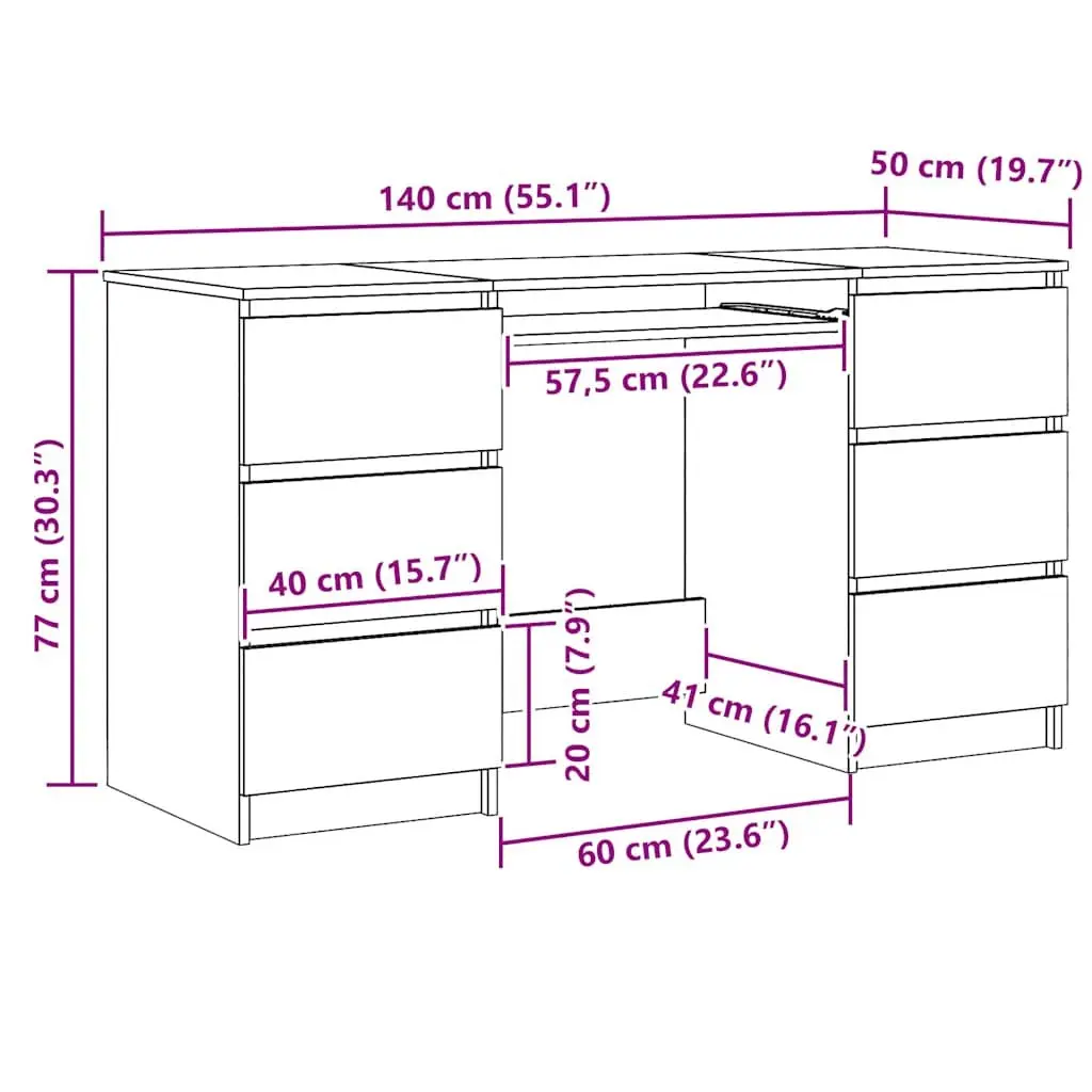 Writing Desk Brown 140x50x77cm Engineered Wood