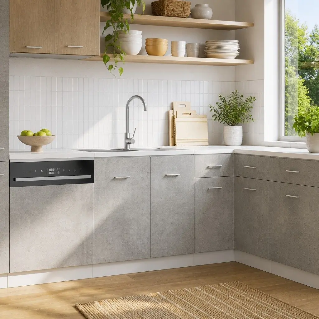 Grey Engineered Wood Sink Base Cabinet for Kitchens