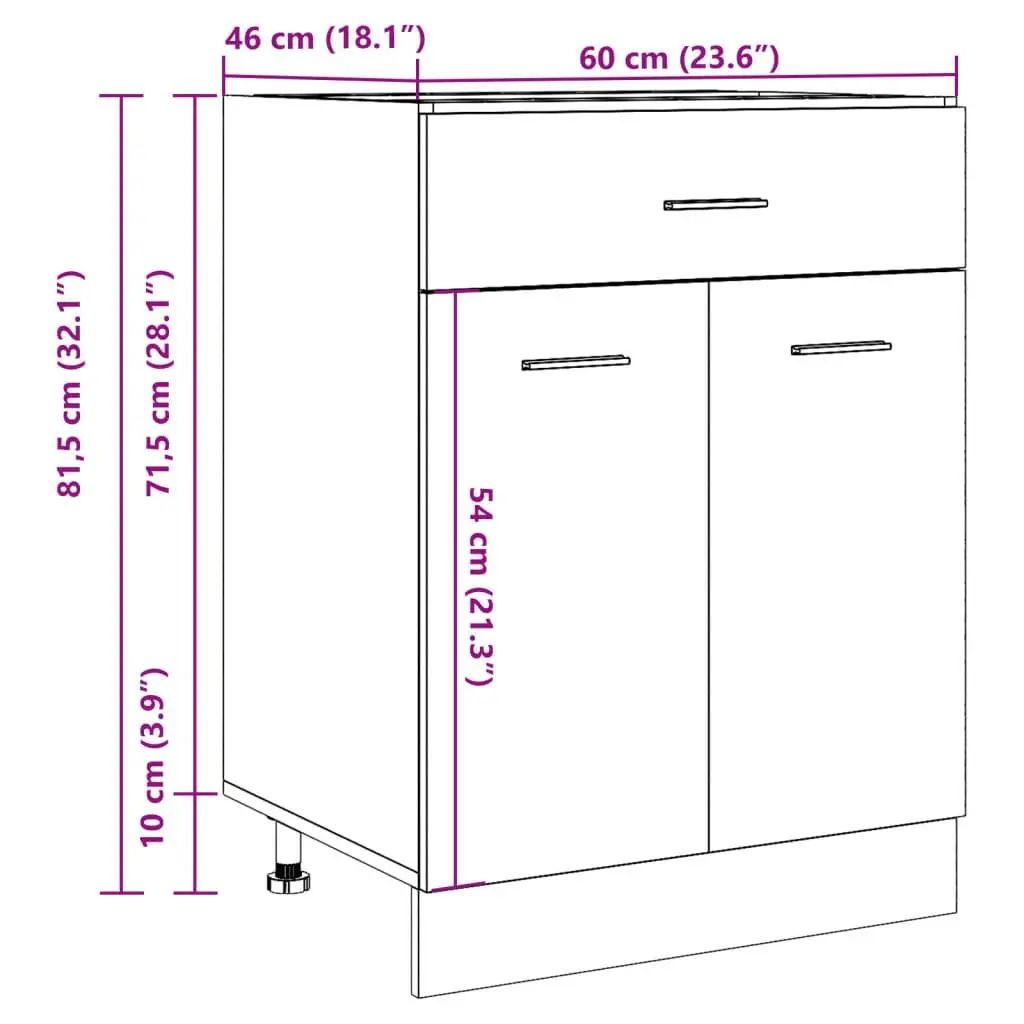 Drawer Bottom Cabinet Kitchen Storage Grey 60x46x81.5cm Engineered Wood Unit