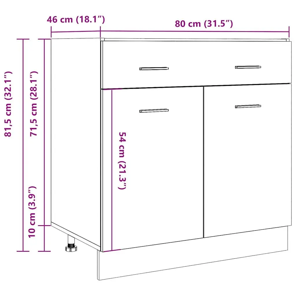 Drawer Bottom Cabinet Grey 1 Drawer 2 Compartments Engineered Wood