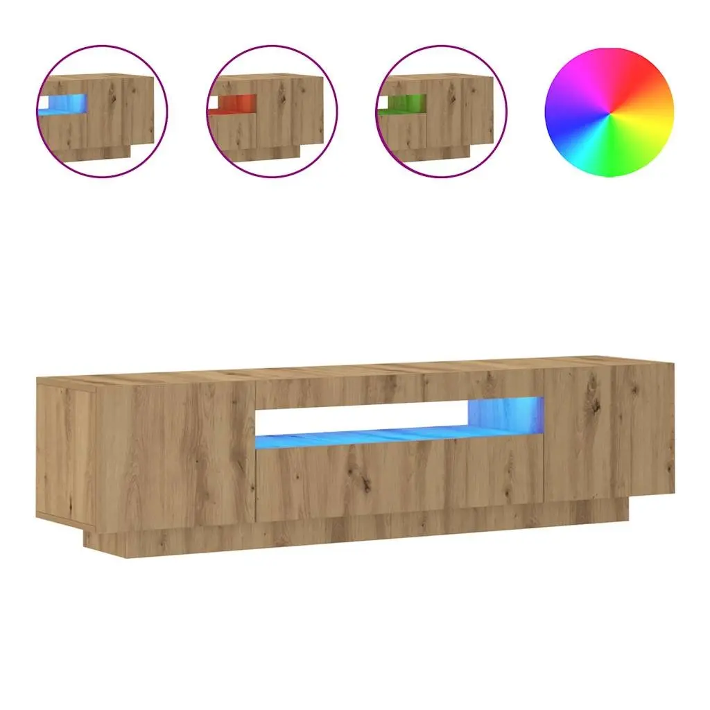 TV Cabinet with RGB LED Lights Brown Engineered Wood Floating Stand Storage Unit