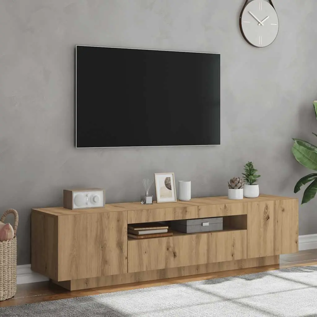 TV Cabinet with RGB LED Lights Brown Engineered Wood Floating Stand Storage Unit