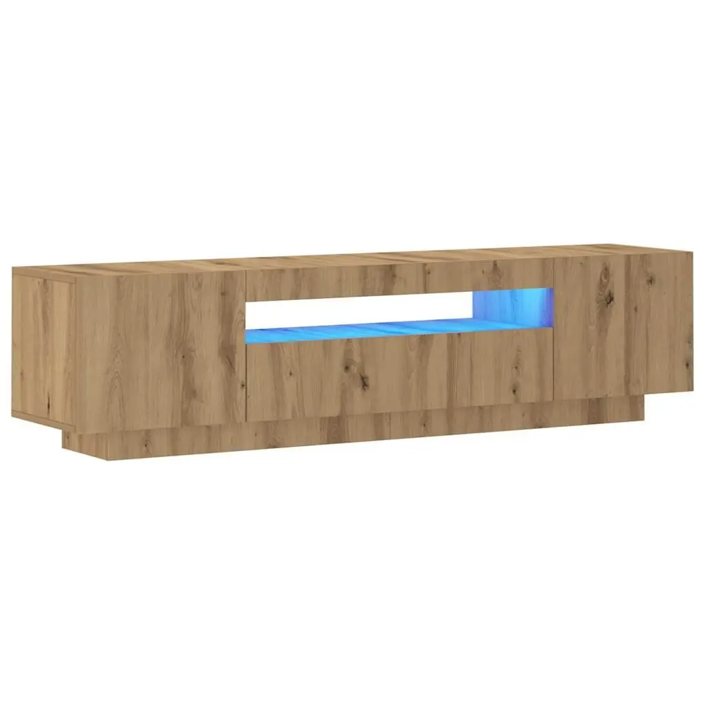 TV Cabinet with RGB LED Lights Brown Engineered Wood Floating Stand Storage Unit