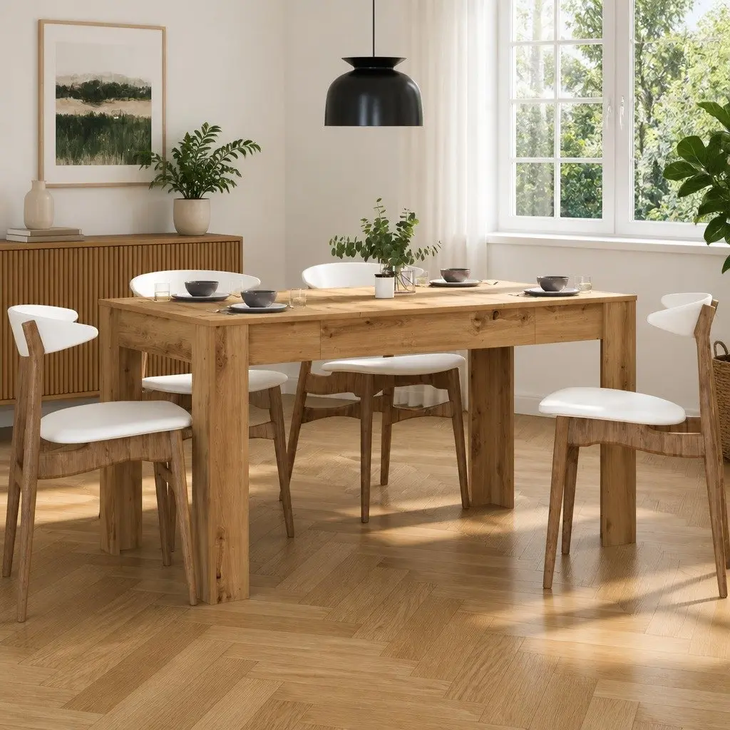 Dining Table Brown Engineered Wood 140 x 74.5 x 76 cm Sturdy Tabletop Easy Clean