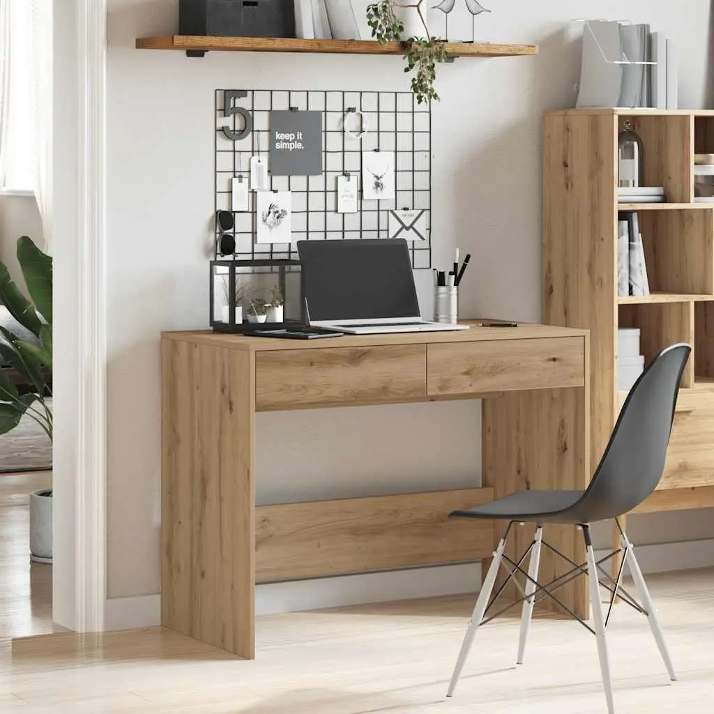 Engineered Wood Office Desk with 2 Drawers in Artisan Oak