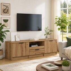 Warm Brown TV Cabinet with Ample Storage for Living Rooms