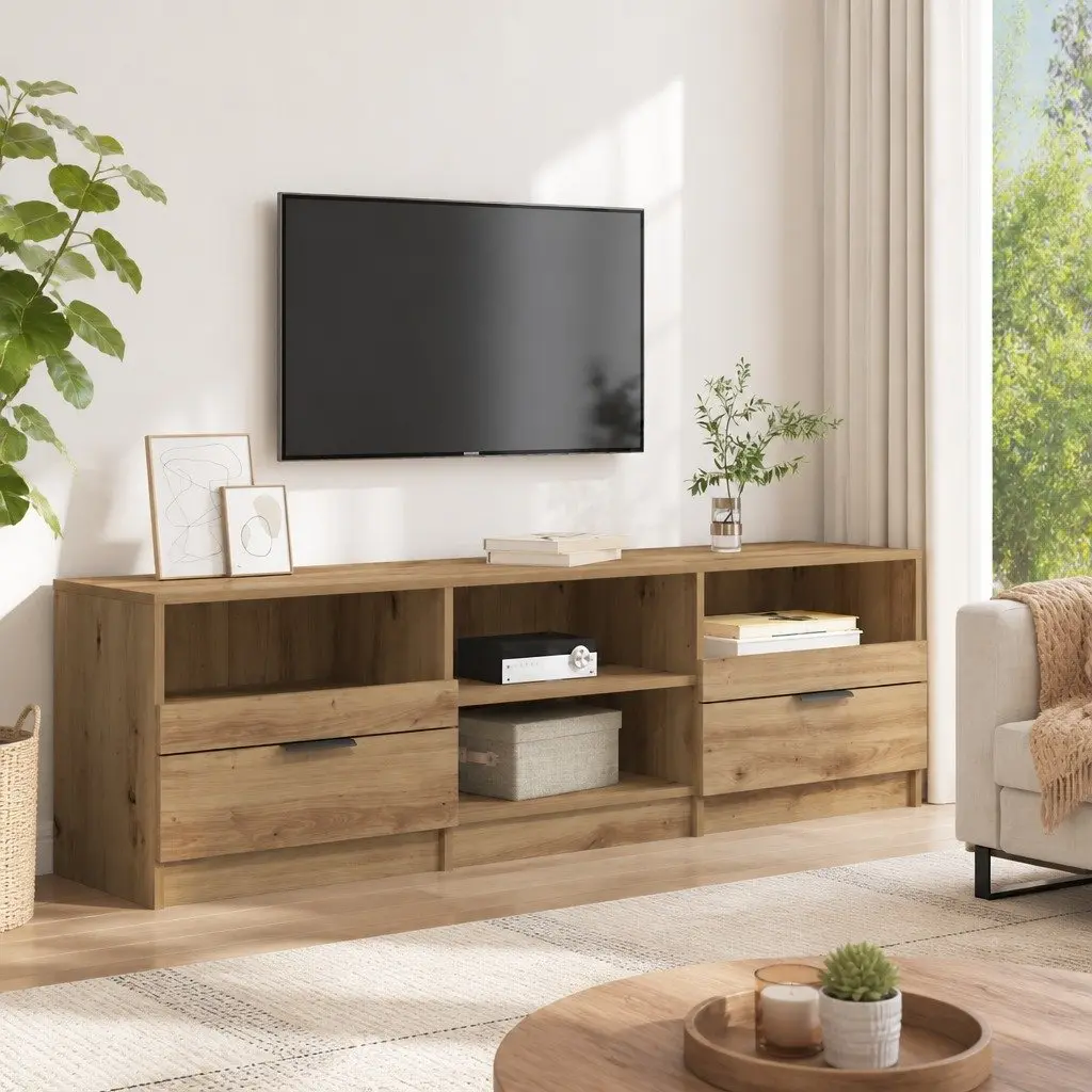 TV Cabinet Engineered Wood Brown Storage Unit Living Room Bedroom Furniture
