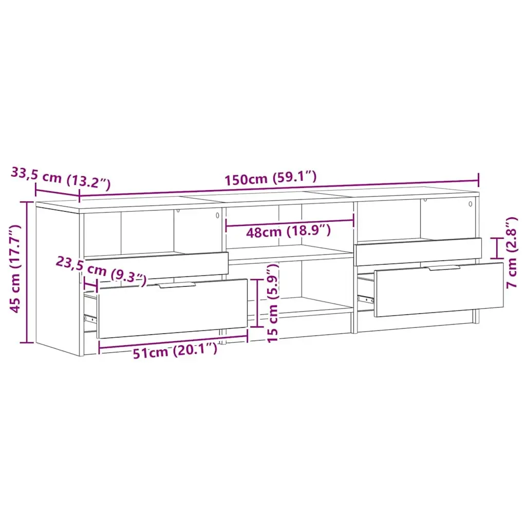 TV Cabinet Engineered Wood Brown Storage Unit Living Room Bedroom Furniture