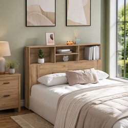 Brown Engineered Wood Wall-Mounted Headboard Cabinet