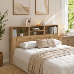 Brown Oak Headboard Cabinet for Bedroom Storage 160x19x103.5cm