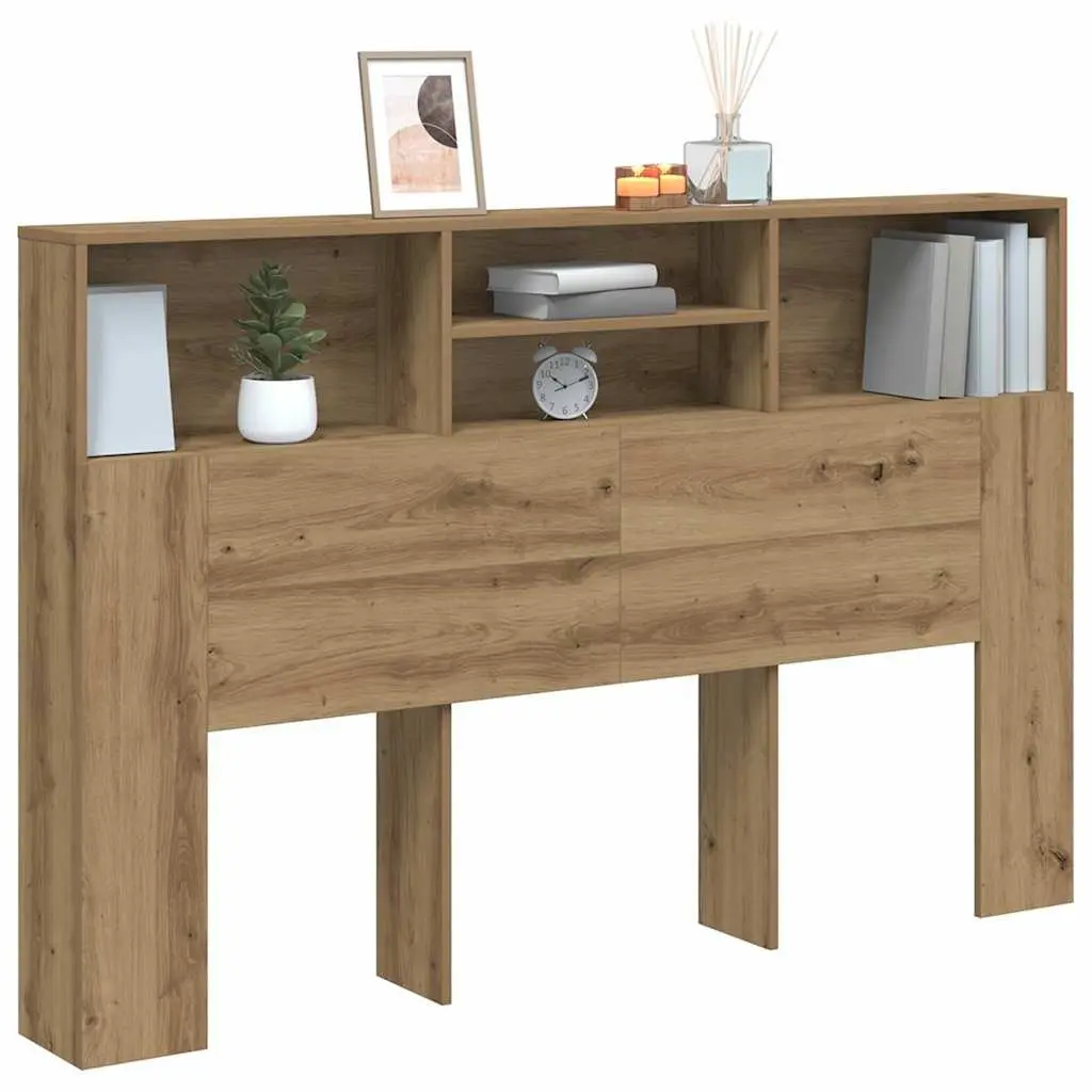 Brown Oak Headboard Cabinet for Bedroom Storage 160x19x103.5cm
