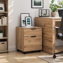 Warm Brown Mobile File Cabinet with Wheels