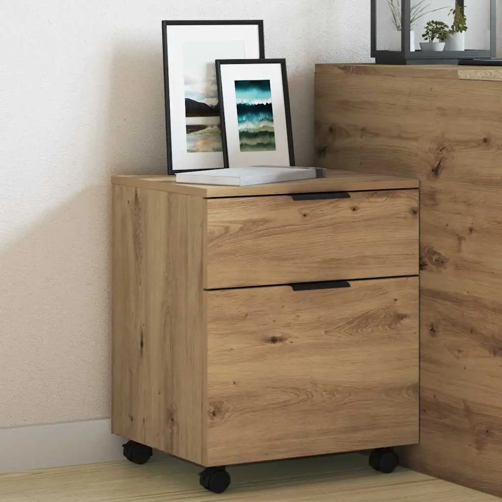 Mobile File Cabinet with Wheels Brown Storage Organizer Engineered Wood Office