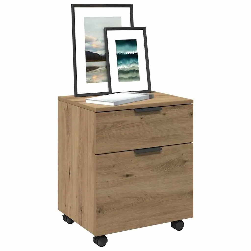 Mobile File Cabinet with Wheels Brown Storage Organizer Engineered Wood Office