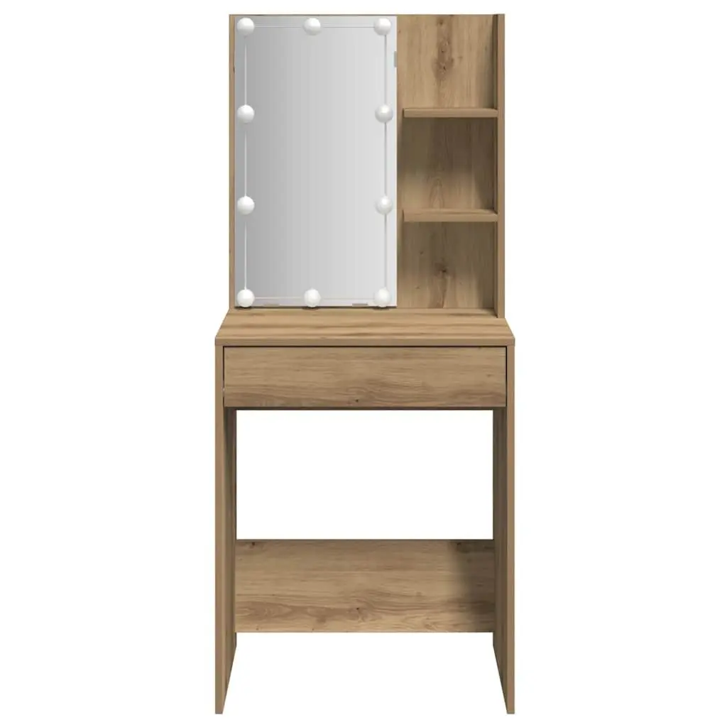 Dressing Table with RGB LED Lights Open Shelves Drawer Storage Makeup Vanity
