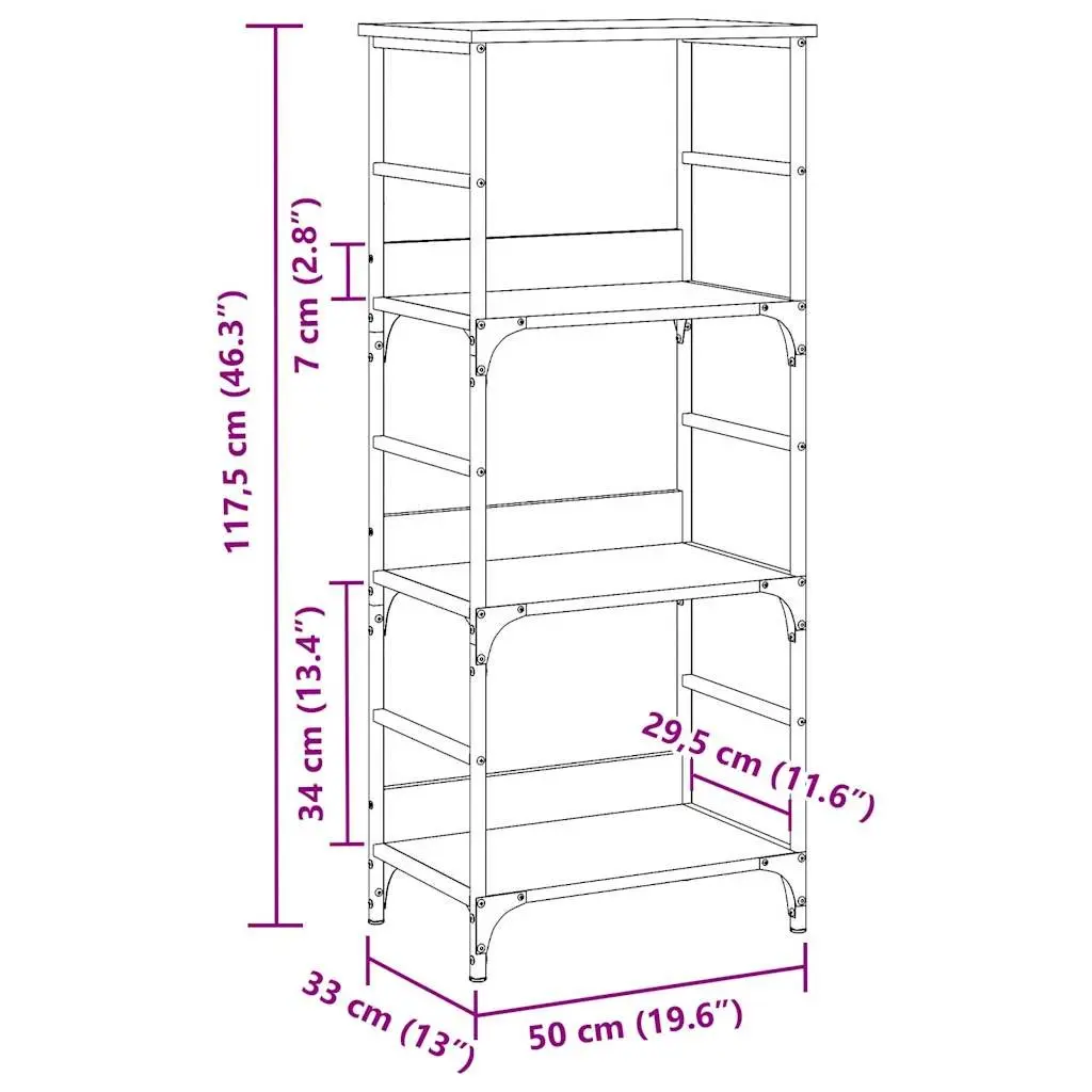Brown Book Cabinet with 3 Compartments 50x33x117.5cm