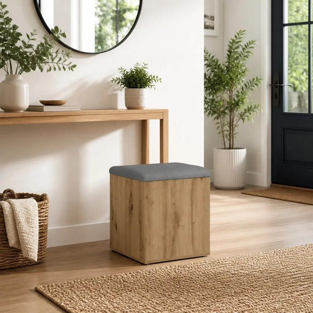 Storage Bench Brown Engineered Wood Padded Seat 42 x 42 x 45 cm